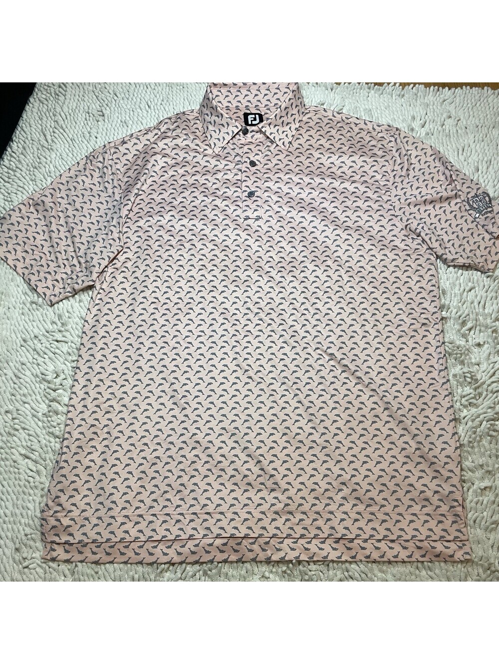 FootJoy Polo Mens XL Pink Dolphin Print Golf Performance Short Sleeve BGCC